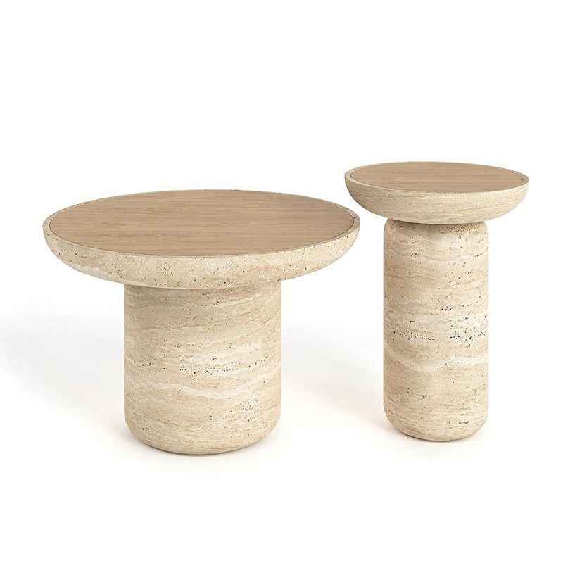 侘寂风天然大理石客厅小茶几户型高级感艺术雕刻圆形洞石边桌定制,家居饰品,桌面摆件,淘宝优惠券,粉丝福利购,淘宝优惠卷