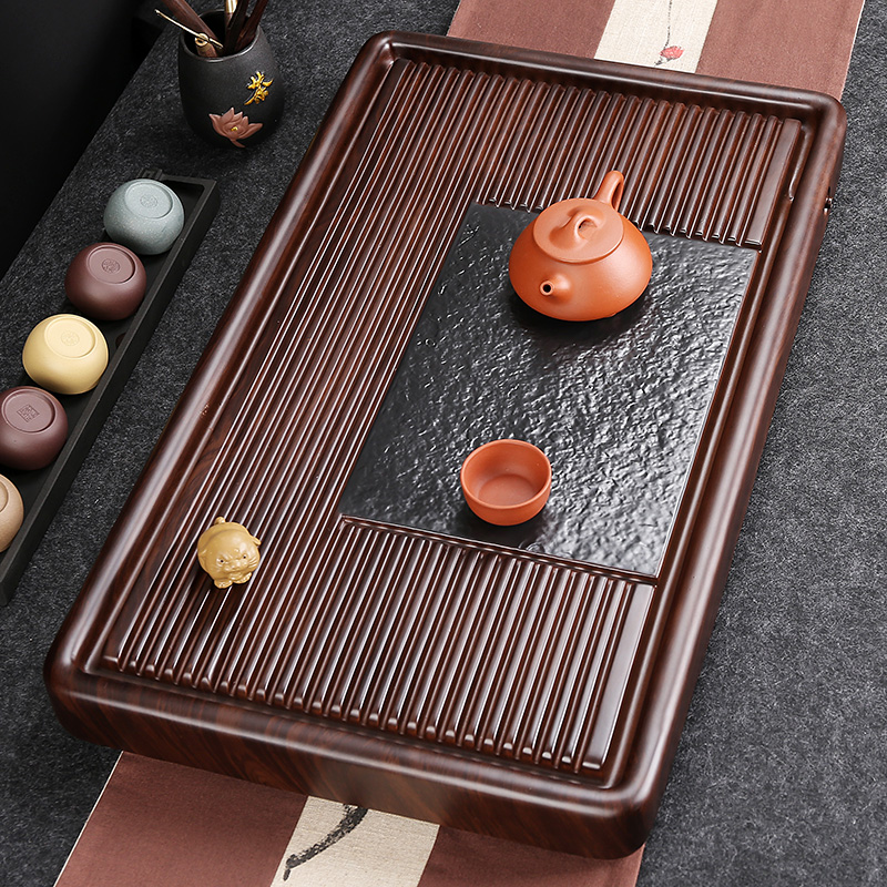花梨木茶盘整块实木简约家用托盘黑檀木茶海排水式大小号电木茶台