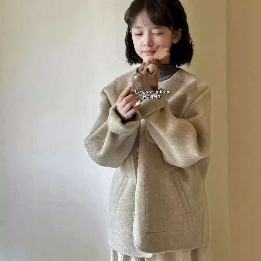 波拉bora韩国童装女童双面羊绒2024秋冬装儿童呢子外套男童大衣
