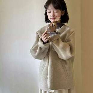 波拉bora韩国童装女童双面羊绒2024秋冬装儿童呢子外套男童大衣