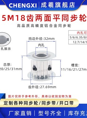 5M18齿两面平同步轮带轮皮带轮外径27.69 槽宽11/16/21/27 孔5-16