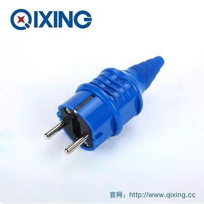 QX10838启星2P16A德标SCHUKO圆脚防水插头电源线耦合器公母连接器