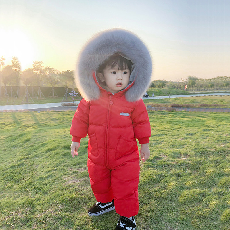 反季儿童连体羽绒服男女宝宝0-1-2-3-4岁婴幼儿冬套装外出爬服
