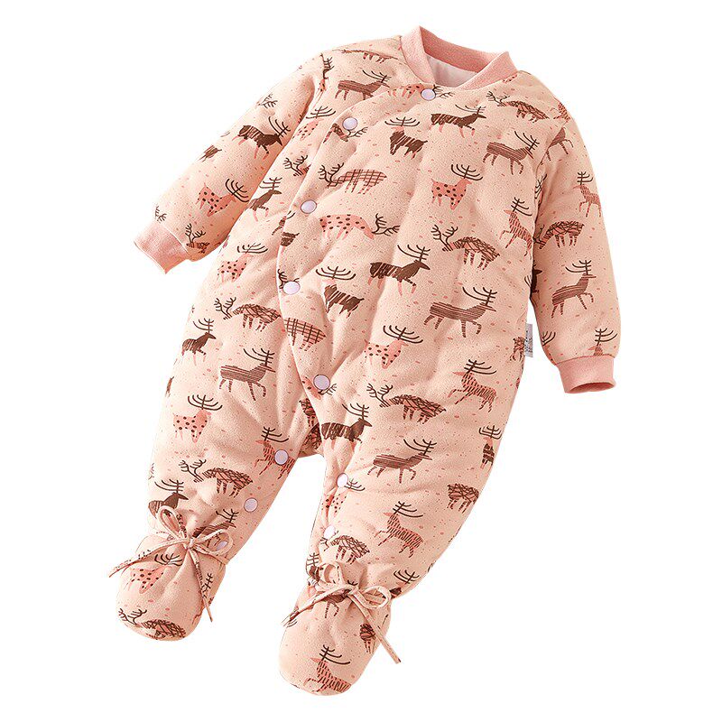婴幼儿包脚连体衣花手工棉衣新生儿爬服冬季加厚宝宝连脚哈衣