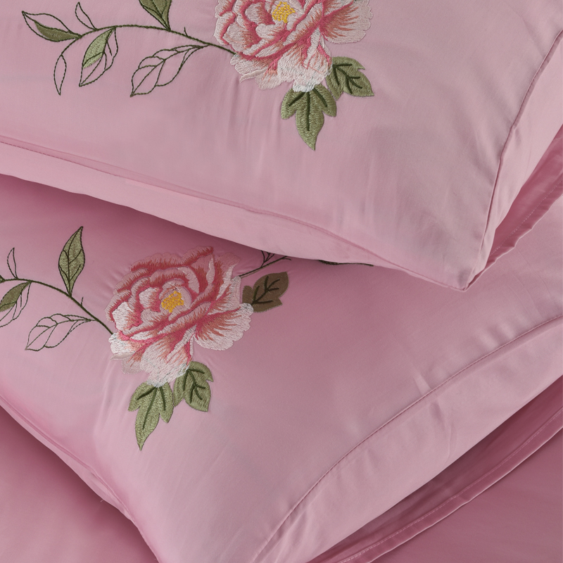 60支被套单件长绒牡丹花刺绣新中式四件套被套床单床上四件套
