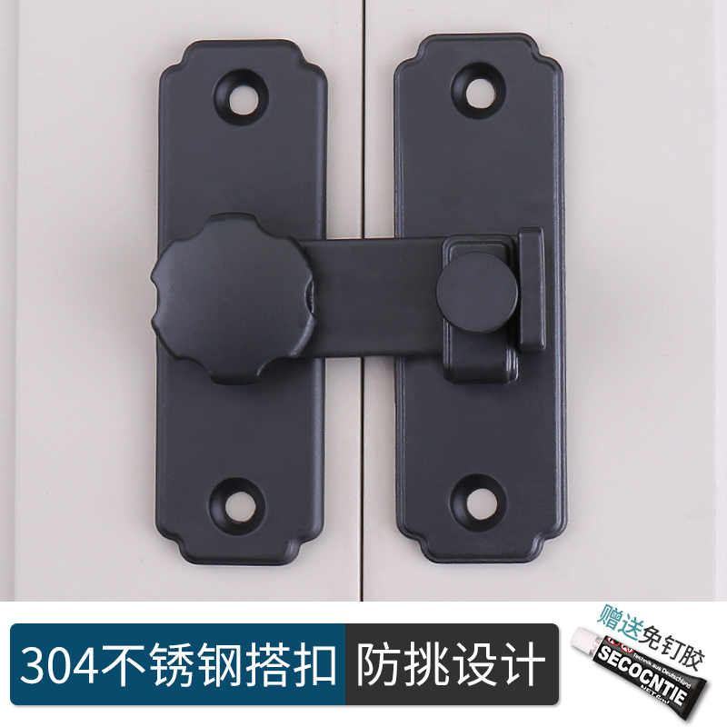 推拉门锁扣卡扣移门锁p门锁插销式门栓免打孔门扣90度谷仓门锁神