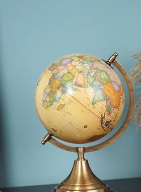 费灵家居印度进口手工实木黄铜地球仪摆件 家用样板间书房装饰品