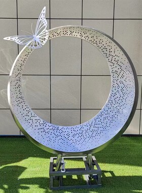 不锈钢圆环月亮雕塑镜面金属拉丝效果小区售楼处公园广场