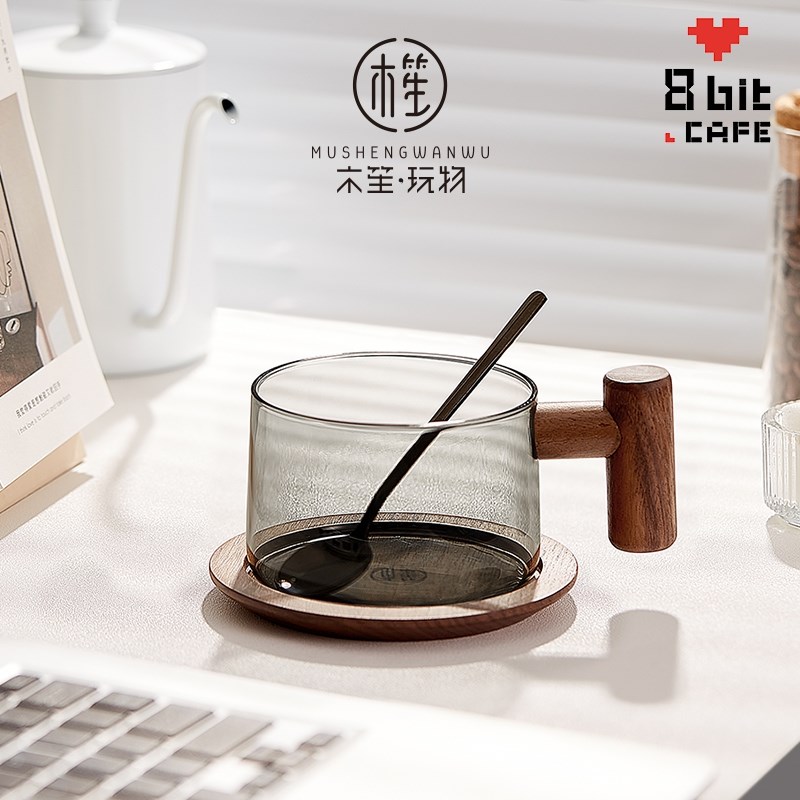 木笙玩物玻璃咖啡杯子高档精致耐高温家用水杯创意下午茶杯碟套装