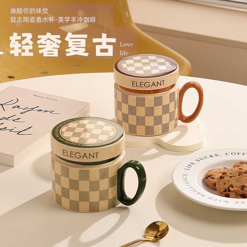陶瓷咖啡杯复古带盖轻奢礼盒伴手礼物生日礼物马克杯办公室喝水杯