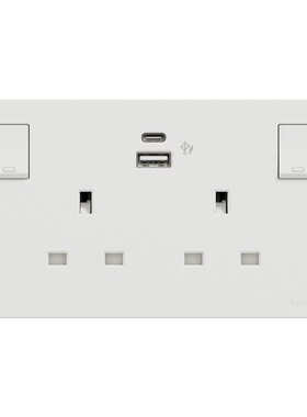 施耐德奂然白色双位双开13带Typec+USB口充电 13A英标港式插座