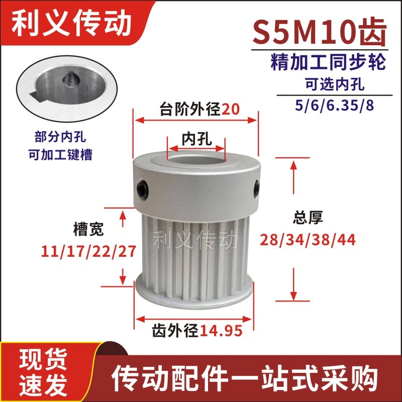 S5M10齿精加工带台10S5M同步轮槽宽11/17/22/27皮带轮齿外径1495