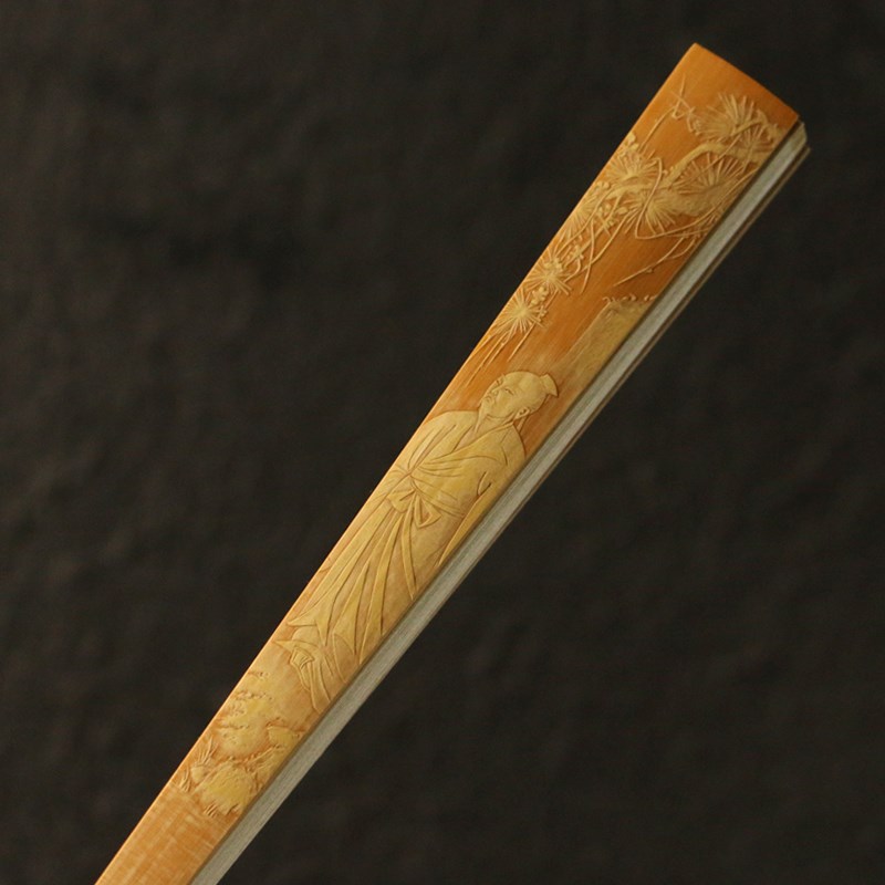 精品名家袁江纯手工留青雕刻文人仕女图老玉竹折扇竹雕扇骨竹扇子