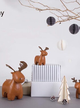 zuny治愈系手工小动物皮革麋鹿摆件创意圣诞装饰品节日送女友礼品