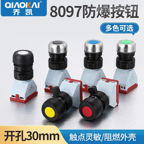 YH8097防爆控制按钮开关 自复位红绿黄色防爆按钮配电箱 开孔30mm