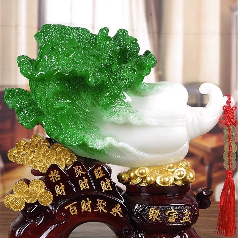 玉白菜摆件百财聚来聚宝盆家居玄关客厅装饰工艺品开业乔迁礼品