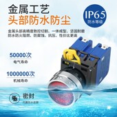 20A短款 220V金属头防水小圆形开关 带灯 22mm自复位按钮开关12