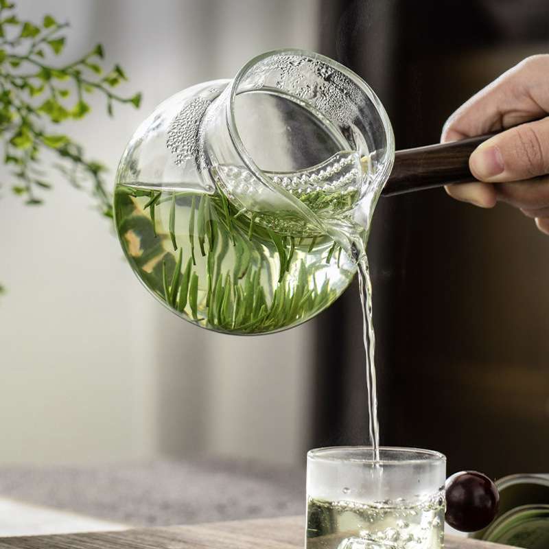 月牙过滤公道杯玻璃带茶漏茶滤一体绿茶泡茶器大号侧把泡茶壶单壶