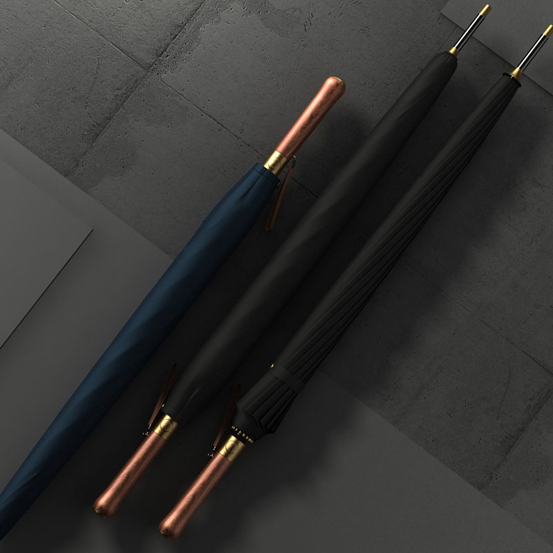 英伦轻奢复古木柄16骨加粗u伞骨结实暴雨专用防风男士长柄双人雨