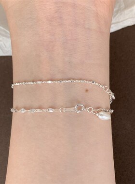 zoozamini松弛感百搭波光粼粼亮片珍珠叠戴米珠银手链细链叠戴手