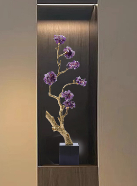 紫水晶招财摆件发财树现代轻奢电视柜台面M高档玄关艺术软装装饰