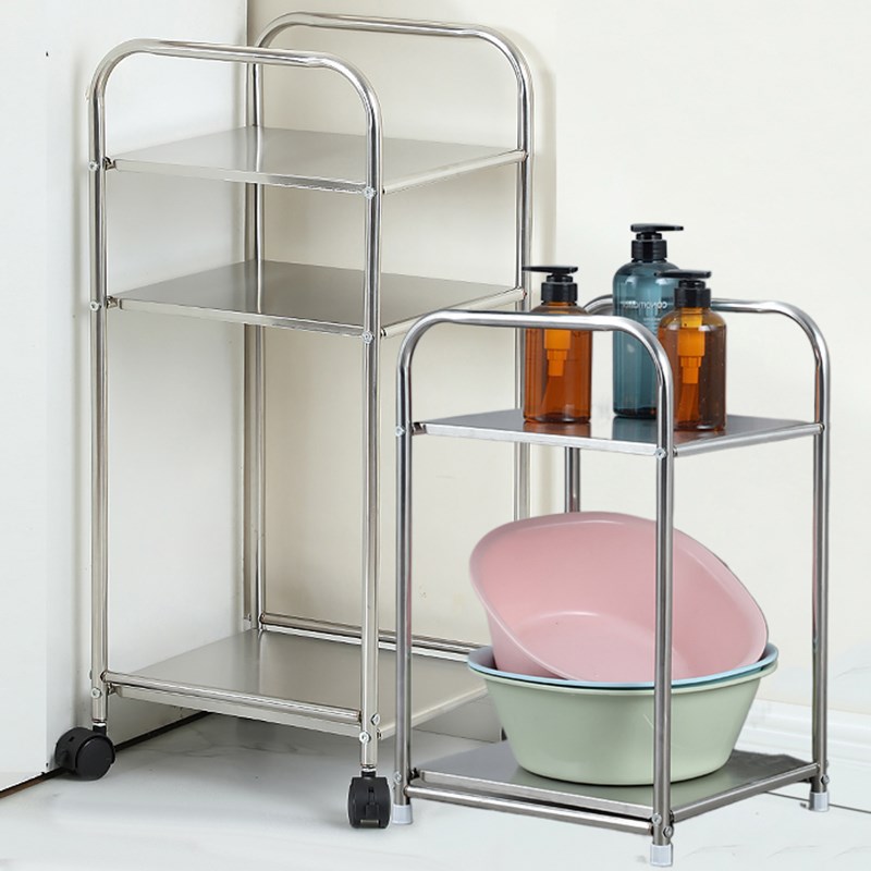 浴室置物架不锈钢脸盆收纳架落地简约可移动O带轮卫生间多层储物