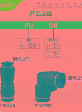 直通对接三通快插PU PV-4/6/8/10/12/14/16mmPU气管塑料气动接头