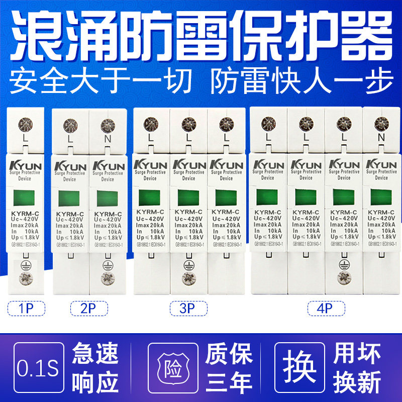 浪涌保护器 防雷器 电涌保护器2P 4P 20KA 40KA 60KA100KA 避雷器