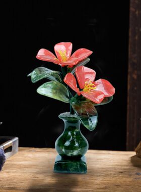 新中式简约玉石花瓶摆件盆景轻奢客厅玄关插花创意工艺品干花摆设