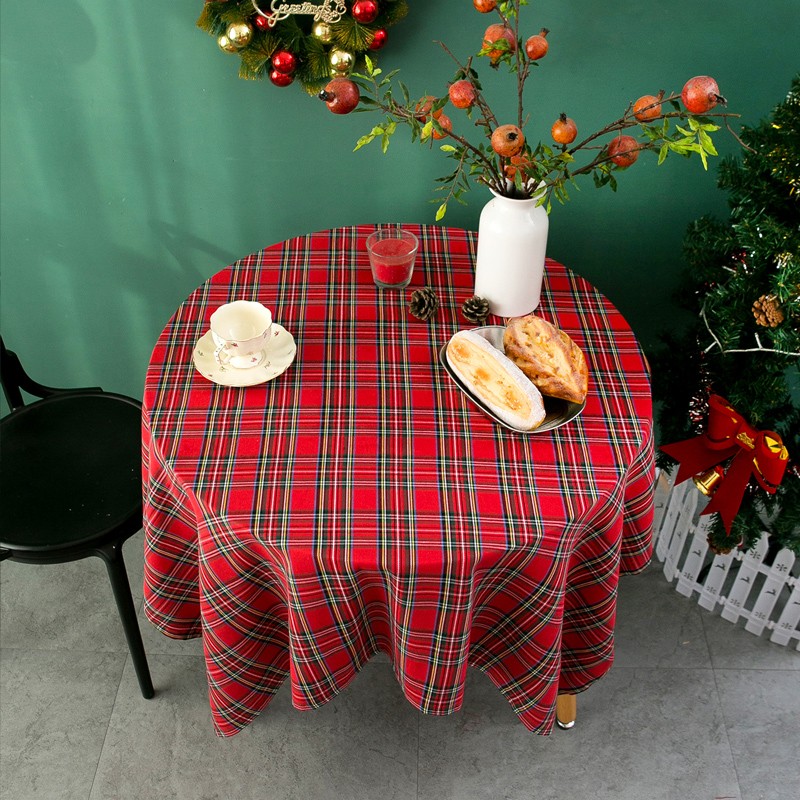 红色格子c布艺桌布餐桌布小清新喜庆新年圣诞结婚圆形茶几台布盖