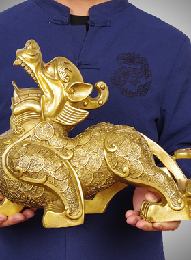 全铜貔貅招财摆i件大号一对皮丘客厅家居装饰品店铺开业工艺礼品