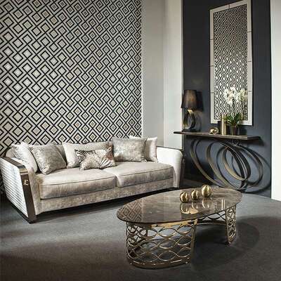 Cantori设计师扶手椅客厅真皮沙发椅网格格子沙发三人位意式极简