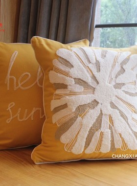 美式绣花抱枕套不含芯沙发刺绣黄色靠垫外皮客厅靠背座椅床头靠枕