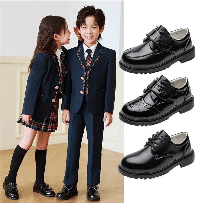 国际学校男童黑皮鞋小学生校园礼仪男孩软底儿童T黑色英伦风演出