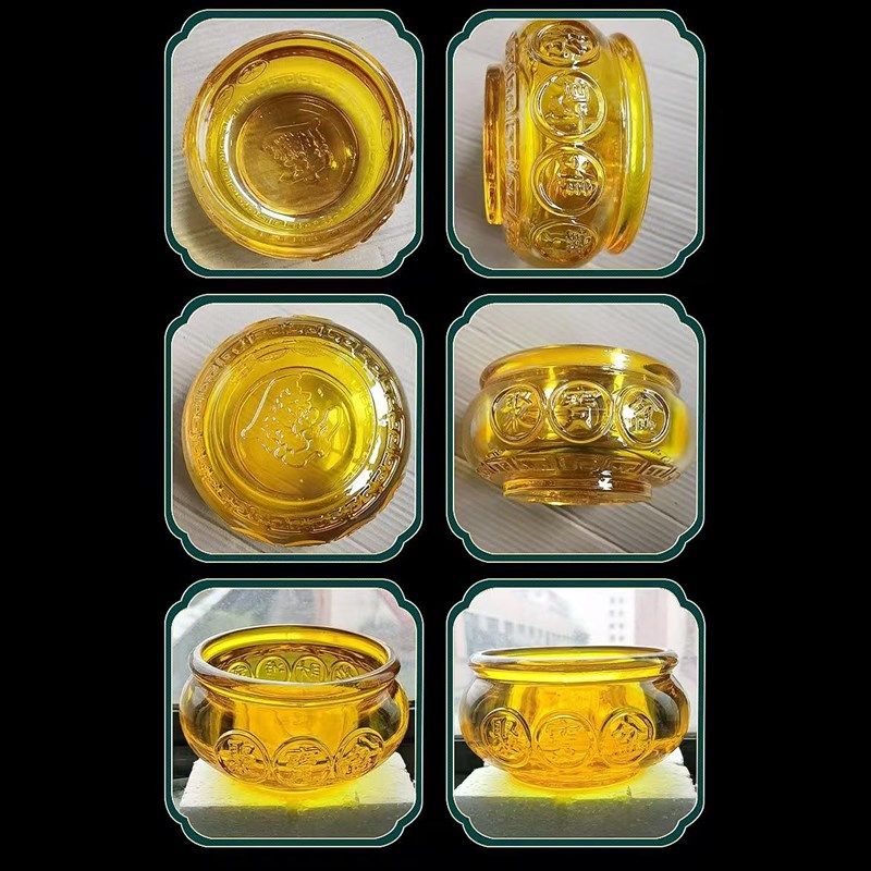 黄水晶聚宝盆摆件金黄色琉璃元宝招财聚财家居摆设开业乔迁礼品