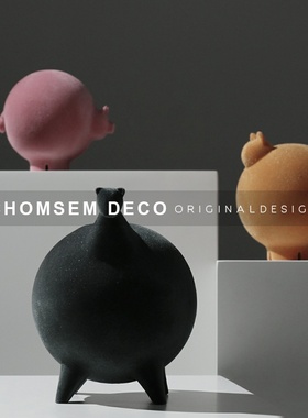 简约现代家居软装毛绒圆球卡通雕塑摆件样板房间客厅书房卧室摆饰