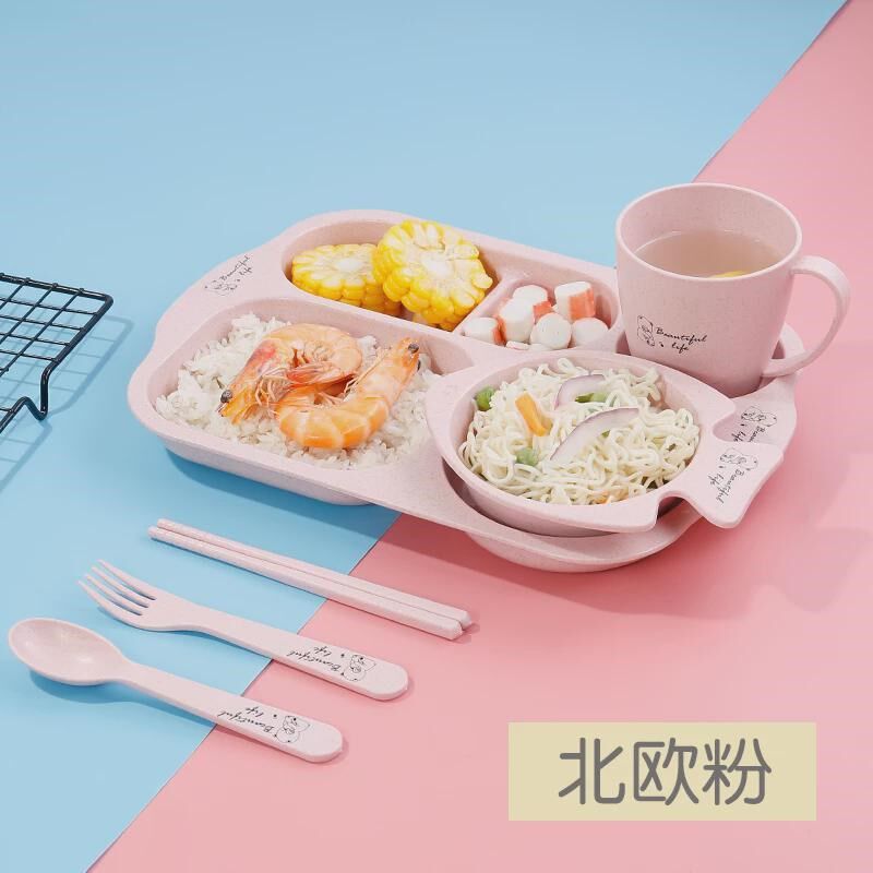 可秸秆宝宝餐具套装儿童餐盘分格卡通防摔小麦爱婴幼儿园吃饭新款