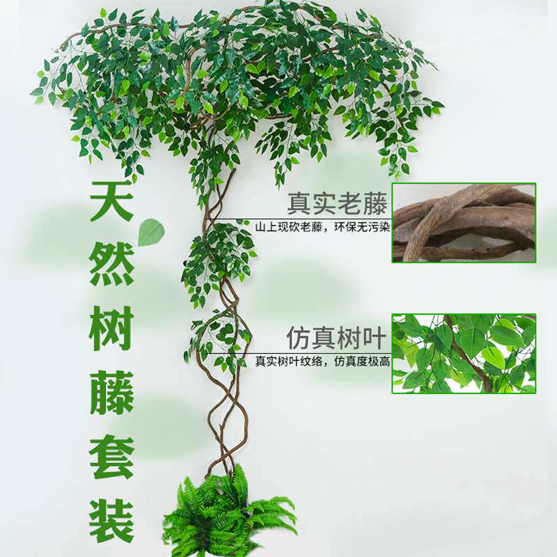 树叶室内客厅假叶子树藤榕树叶枫叶墙面墙角藤蔓藤条室内造景装饰