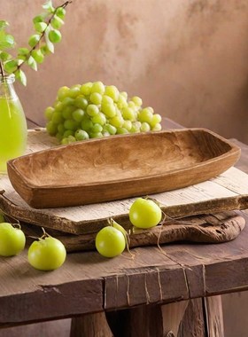 侘寂风创意实木船型托盘轻奢高级感干果盘客厅餐桌水果盘装饰摆件