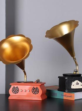 欧式复古留声机咖啡店摆件书柜酒柜装饰品轻奢高档书架桌面小摆设