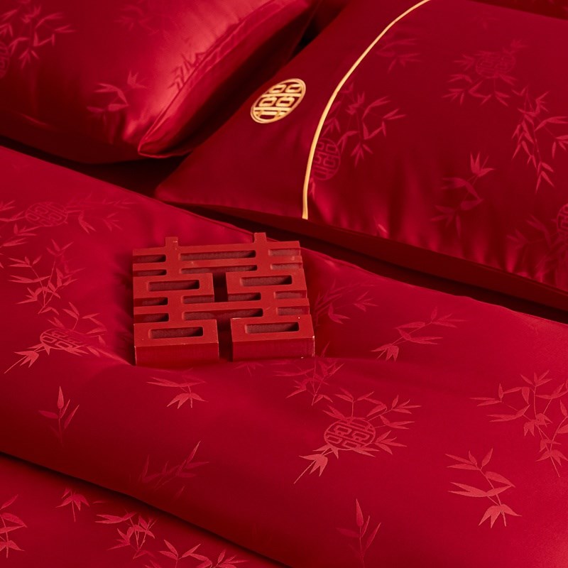 高级感120支长绒棉提花四件套结婚全棉床单被套婚嫁床上用品4