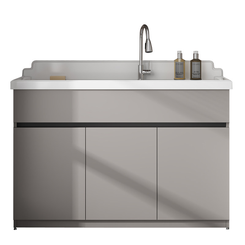 极简蜂窝铝整板洗衣柜组合人造石英石一体洗衣盆带搓板阳台洗衣槽