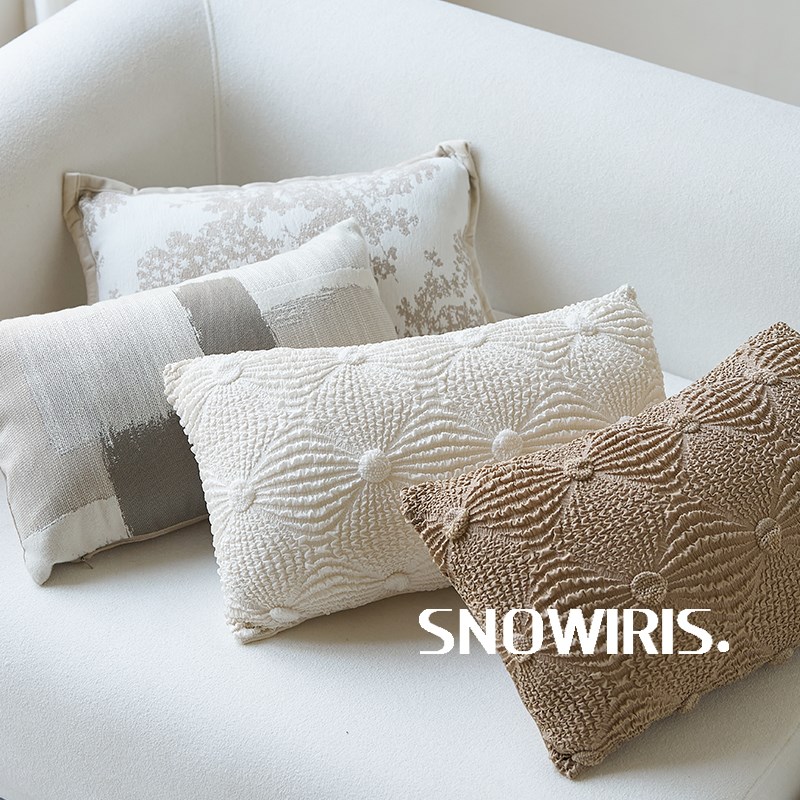 轻法式中古腰枕客厅沙发咖色长靠垫靠枕立体花纹纯色高级感抱枕套