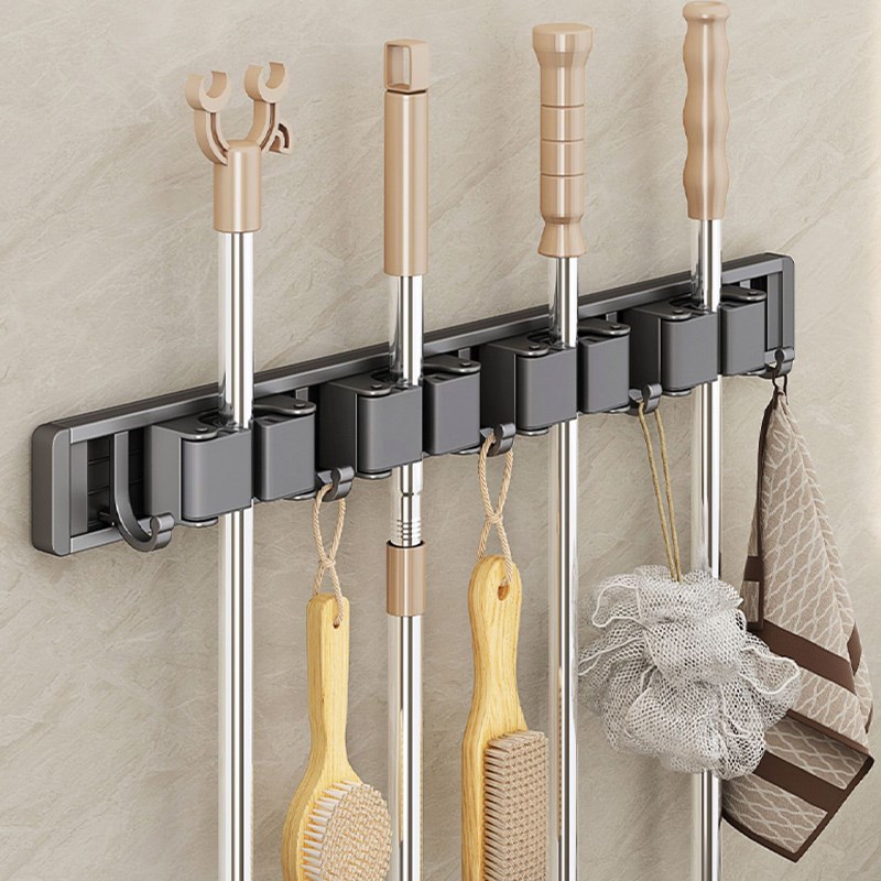 德国卫生间免打孔收纳挂架家用浴室拖把挂钩壁挂式强力固定扫把夹
