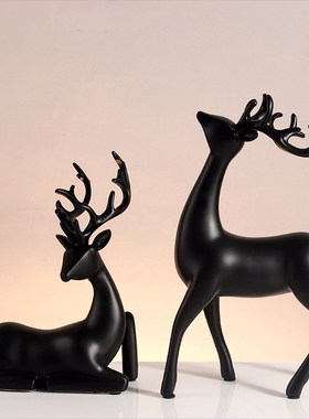 黑白色麋鹿一对软装轻奢风家居装饰工艺品酒柜电视柜摆件家居饰品