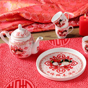 婚庆茶具百年好h合茶具套装敬茶杯带托盘创意婚庆礼品茶具茶盘茶