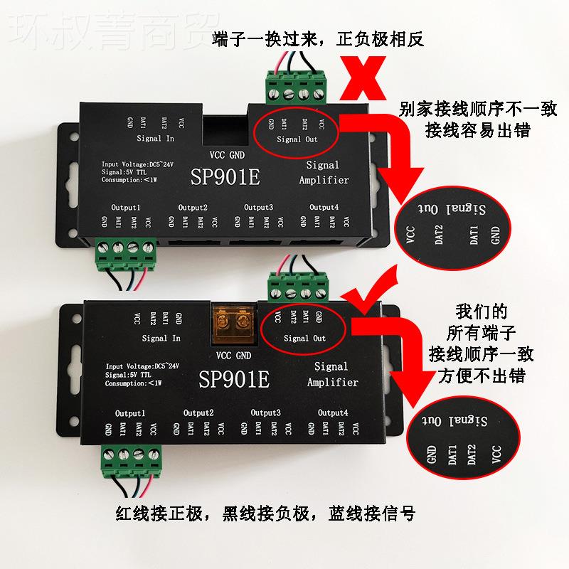 SP901E彩幻灯带SP科朗I放回大器多路流水流马跑同步全彩信号扩展