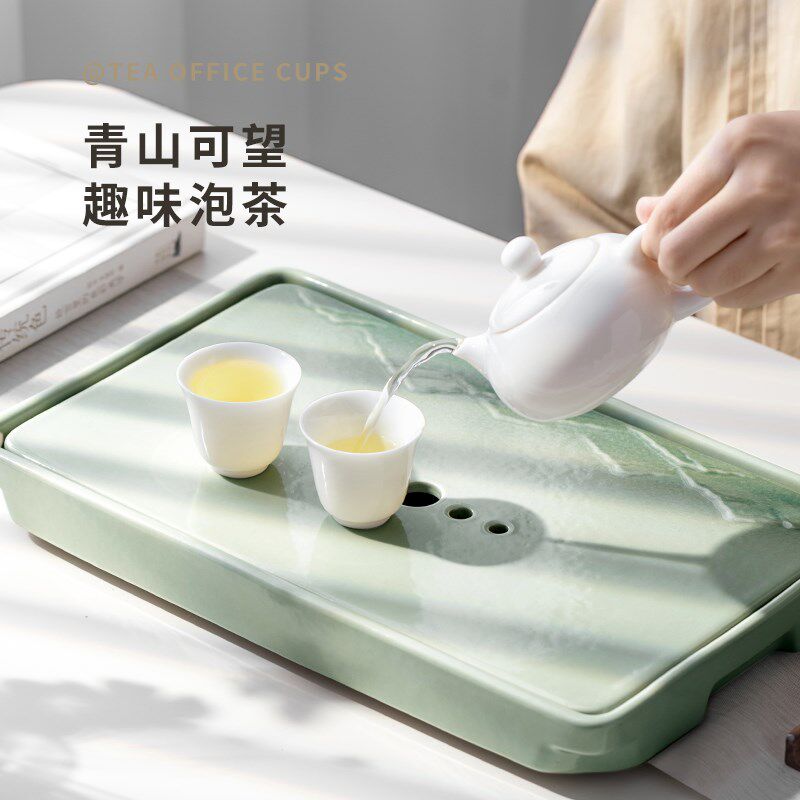 陶瓷茶具简易茶盘精致托盘家用办公室用茶台干泡台储水沥水排水式