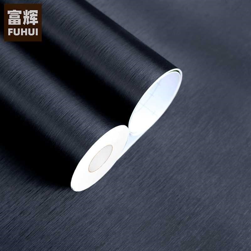 韩版黑色拉丝木纹墙纸自粘壁纸酒店墙面装修工程展柜贴纸波音软片