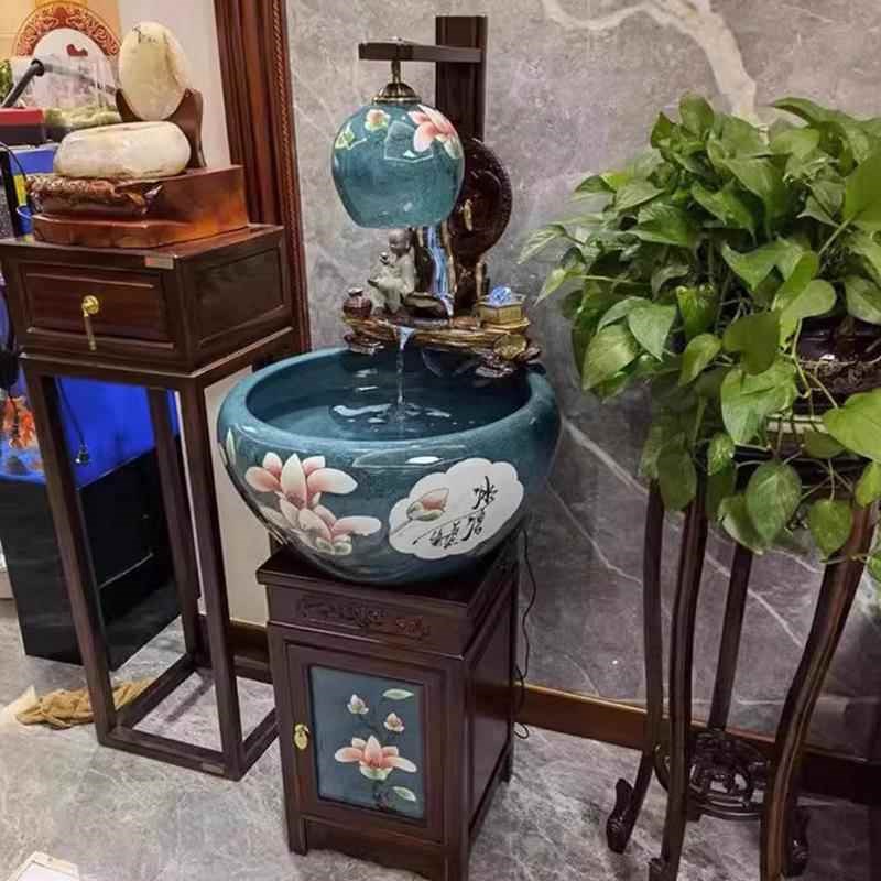 新款陶瓷养鱼缸柜式金盆鱼缸落地鱼缸家用玄关客厅德镇鱼办公景室
